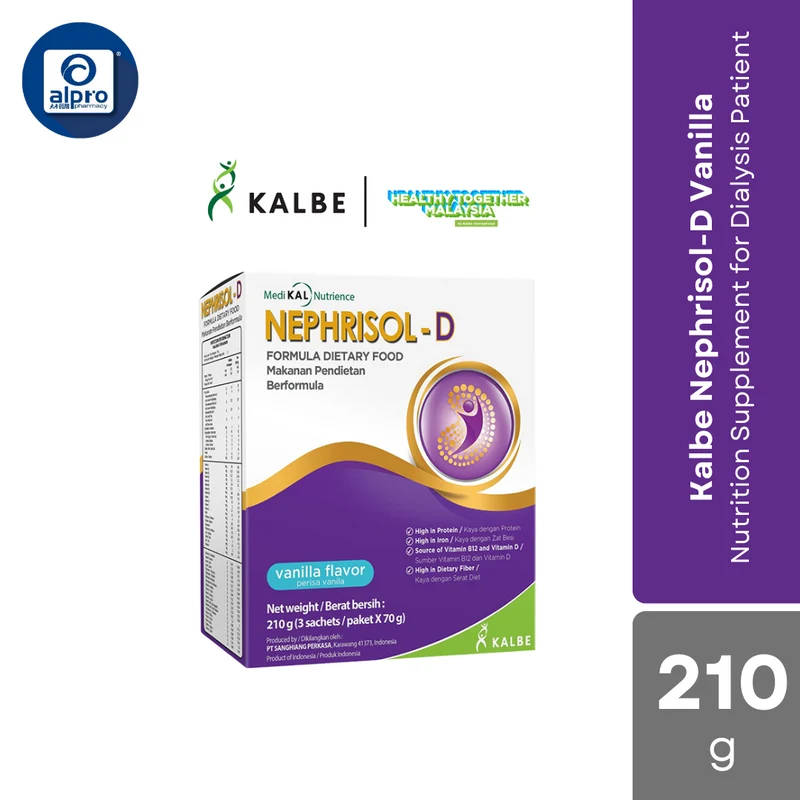 Kalbe Nephrisol-D Vanilla 210g (3 Sachets X 70g) | Nutrition Supplement for Dialysis Patient