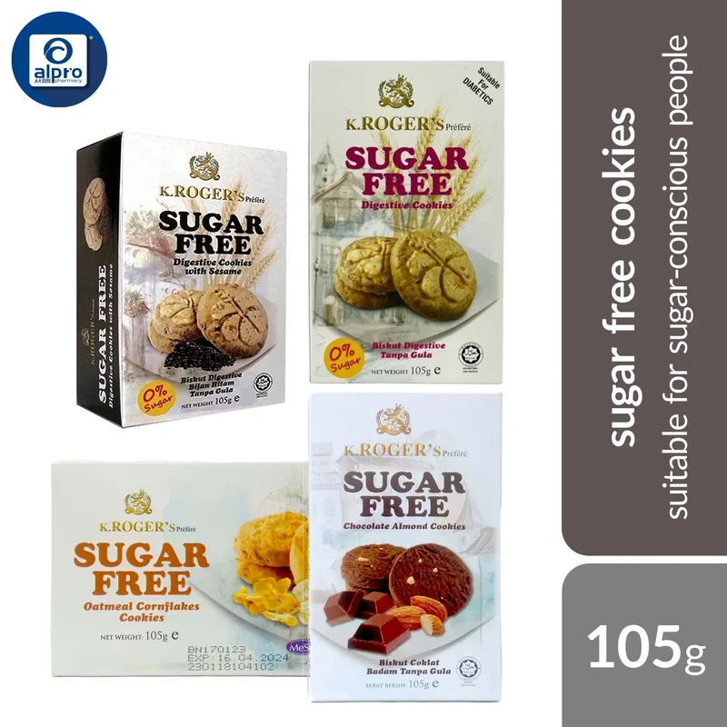 K.Roger's Sugar Free (Choco Almond/ Digestive/ Digestive with Sesame/ Oatmeal Cornflake) Cookies 105g
