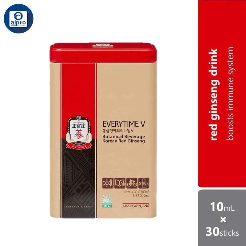 Jung Kwan Jang Botanical Beverage Korean Red Ginseng Everytime V 10ml ×30s | Boosts Immune System
