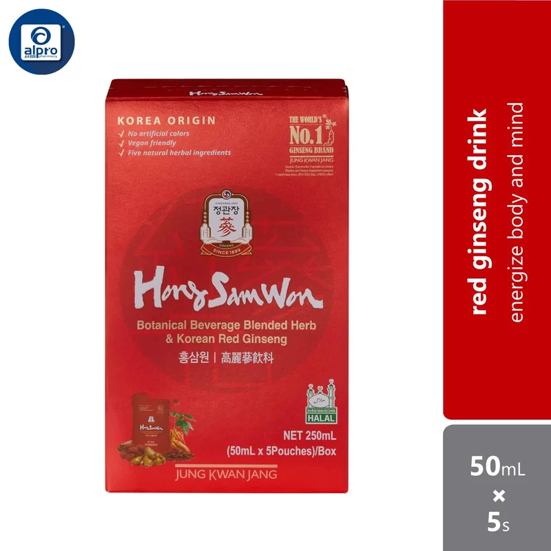 Jung Kwan Jang Botanical Beverage Blended Herb & Korean Red Ginseng Hong Sam Won 50ml ×5s | Energize Body and Mind