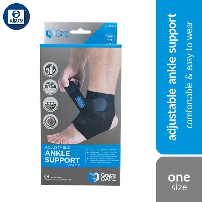 Grace Care Adjustable Ankle Support AB221 Black (Free Size) | Comfortable & Easy To Wear
