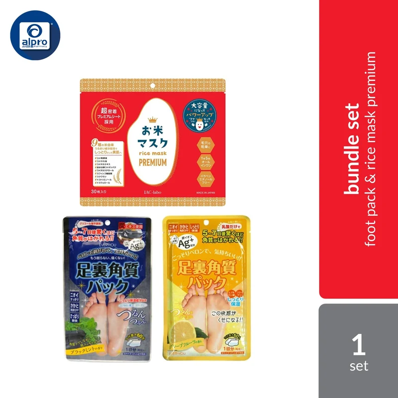 Everyyou Exfoliating Foot Pack & S-Labo Rice Mask Premium 30s Bundle Set