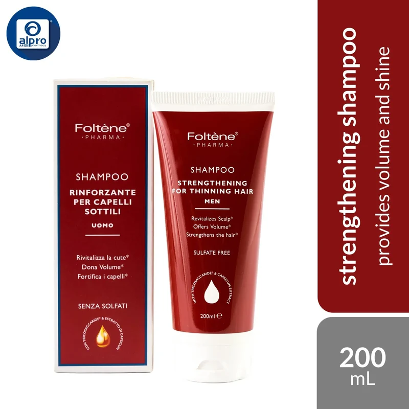 Foltene Pharma Strengthening Shampoo for Thinning Hair Men 200mL | Provides Volume and Shine