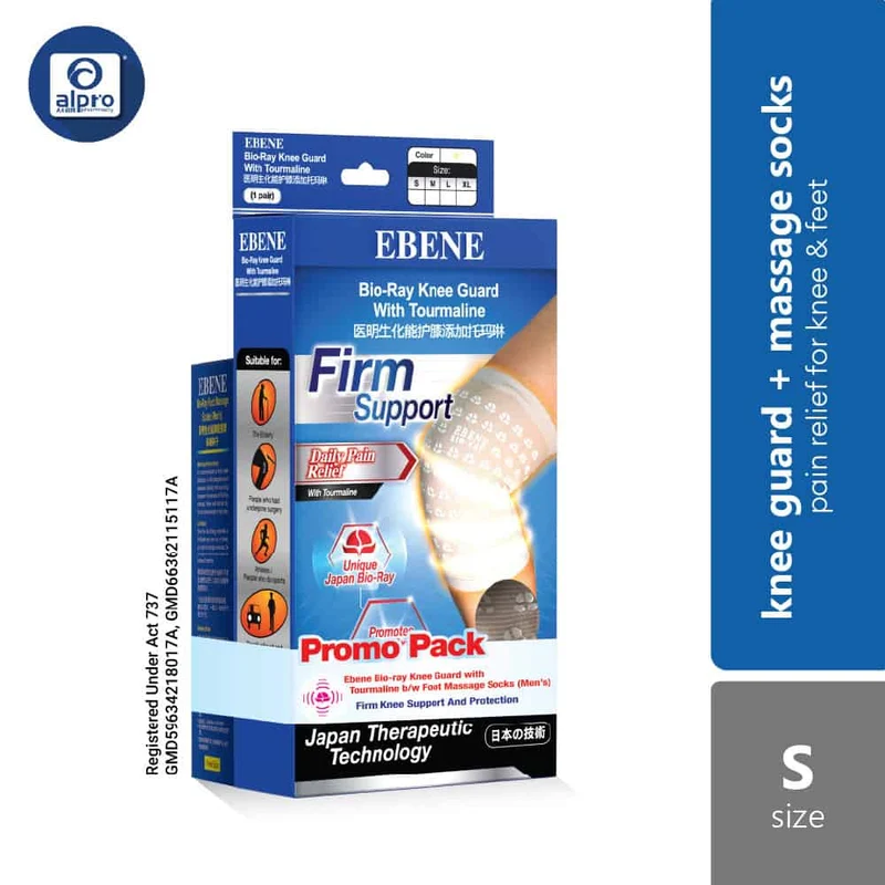 Ebene Bio-Ray Knee Guard with Tourmaline (S / M / L / XL) Free Men Socks | Pain Relief for Knee & Feet