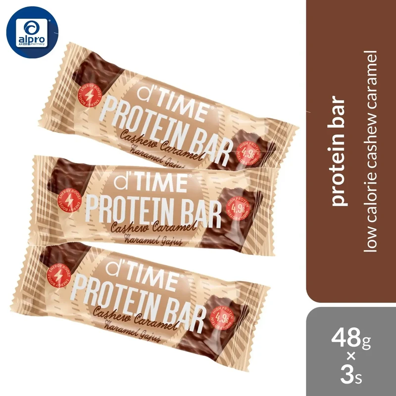 d'TIME Cashew Caramel Protein Bar 3s 48g | Low Calorie Cashew Caramel