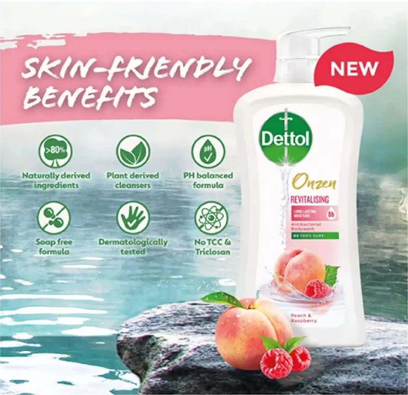 Dettol Onzen Revitalising Shower Gel (peach & Raspberry) 950ml + 250ml
