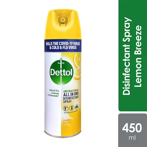 Dettol Disinfectant Spray (Lemon Breeze) 450ml | Kills 99.9% Viruses & Bacteria