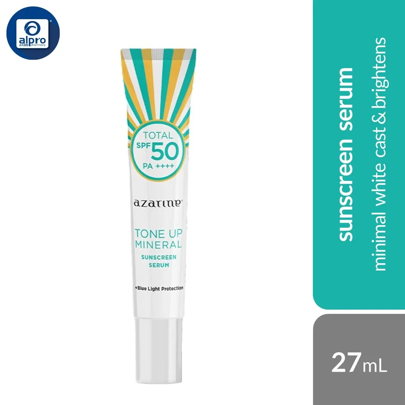 Azarine Tone Up Mineral Sunscreen Serum SPF50 PA++++ 27mL | Minimal White Cast & Brightens