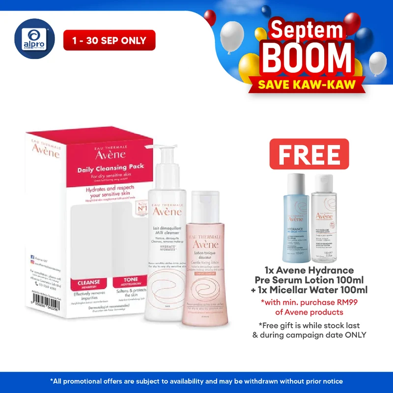 Avene Daily Cleansing Care Pack Cleanse 200 ml and Toner 100ml | Hydrates Sensitive Skin