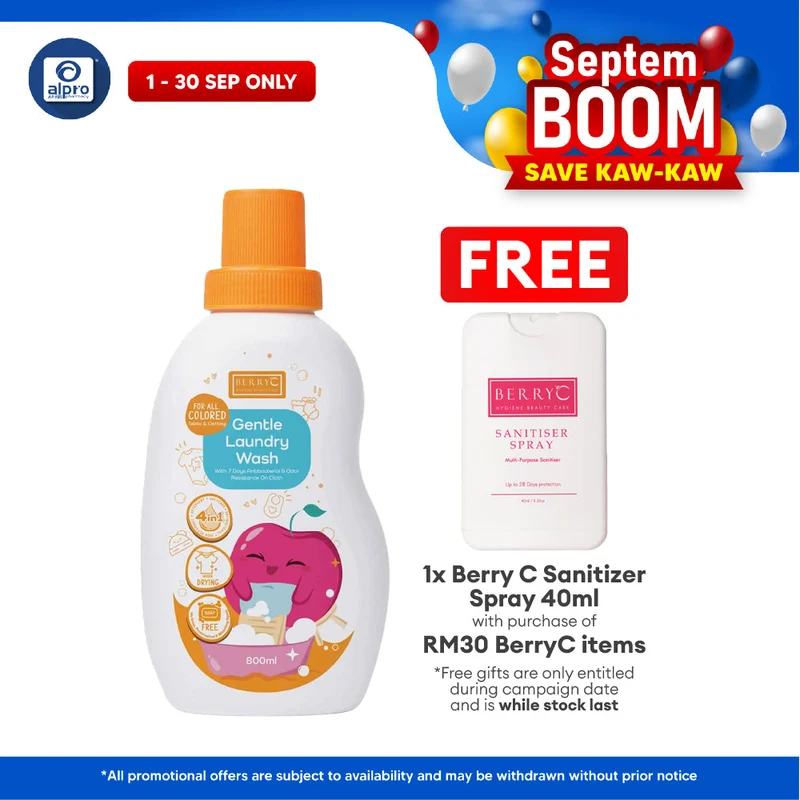 BerryC Gentle Laundry Wash 800mL | Concentrated Detergent & Safe for Baby Clothes