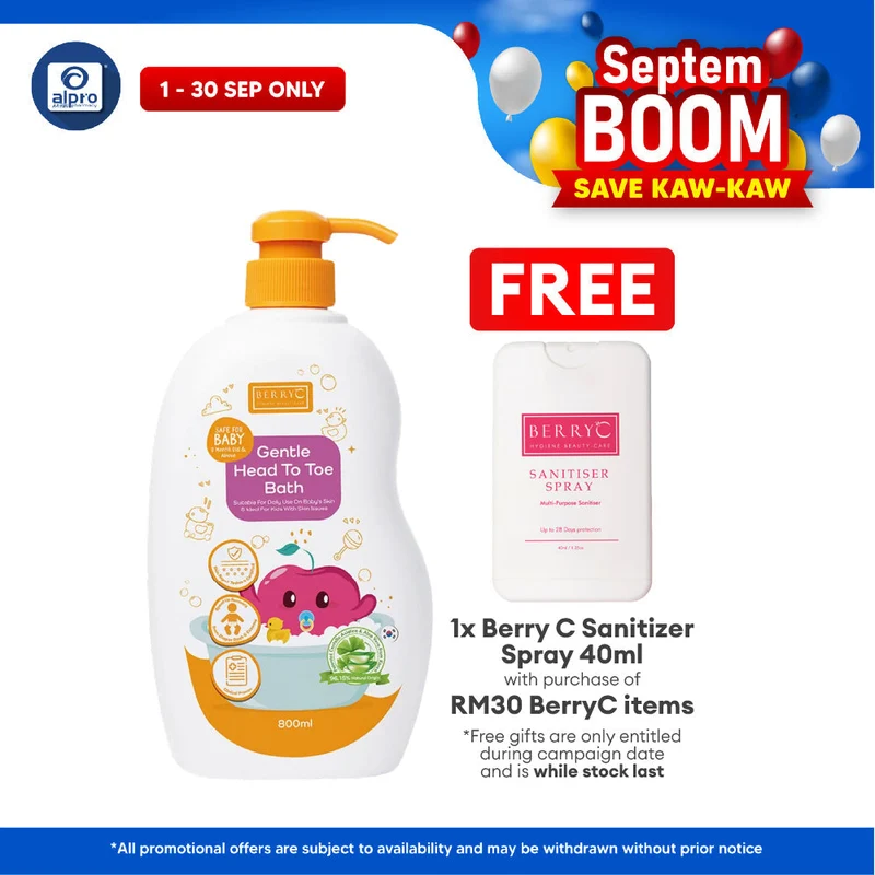 BerryC Gentle Head To Toe Bath 800mL | 24 Hours Of Hydration & Cleanser