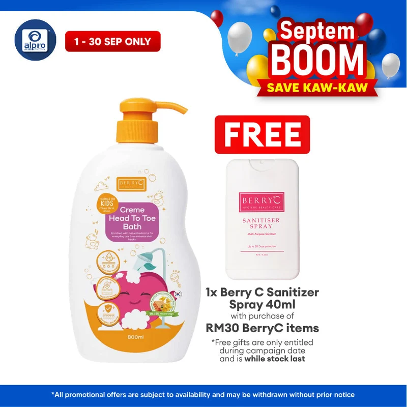 BerryC Crème Head To Toe Bath 800mL | Daily Skin Hydration & Antioxidants
