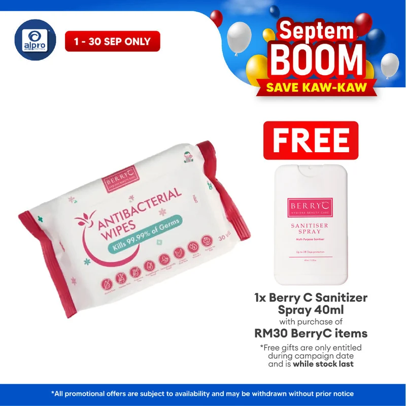 Berry C Antibacterial Wipe 30s | Kills 99.9% of Germs & Bacteria