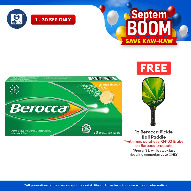 Berocca Performance Mango Effervescent Tablets with Vitamin C 30s | Helps Reduce Tiredness and Fatigue