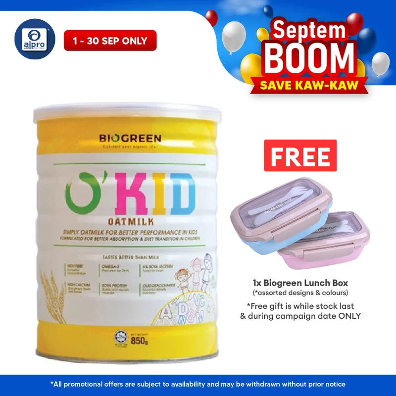 Biogreen O'kid Oatmilk Children's Growing Up Nutrition 850g | For Children Age 1 Year Old & Above