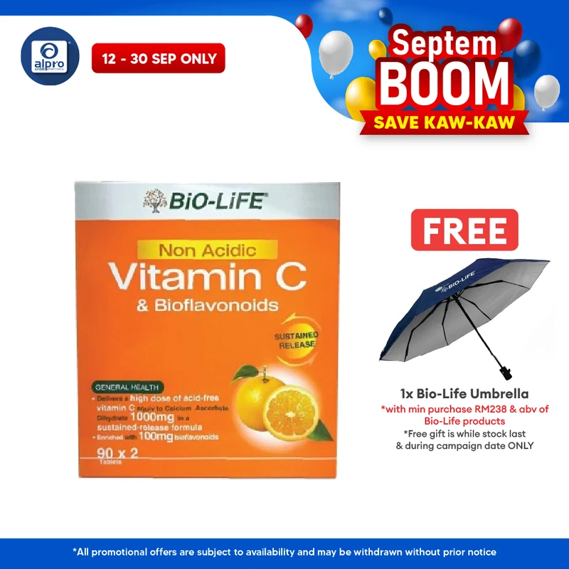 Bio-life Non Acidic Vitamin C & Bioflavonoids 2x90s | Gentle On Stomach