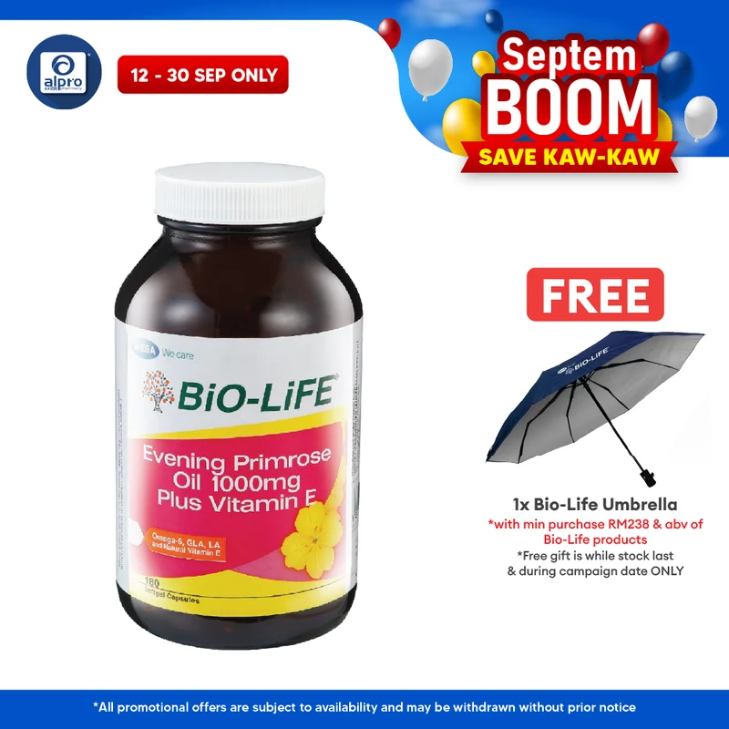 Bio-life Evening Prime Rose 1000mg Plus Vitamin E 180s | Women's Health