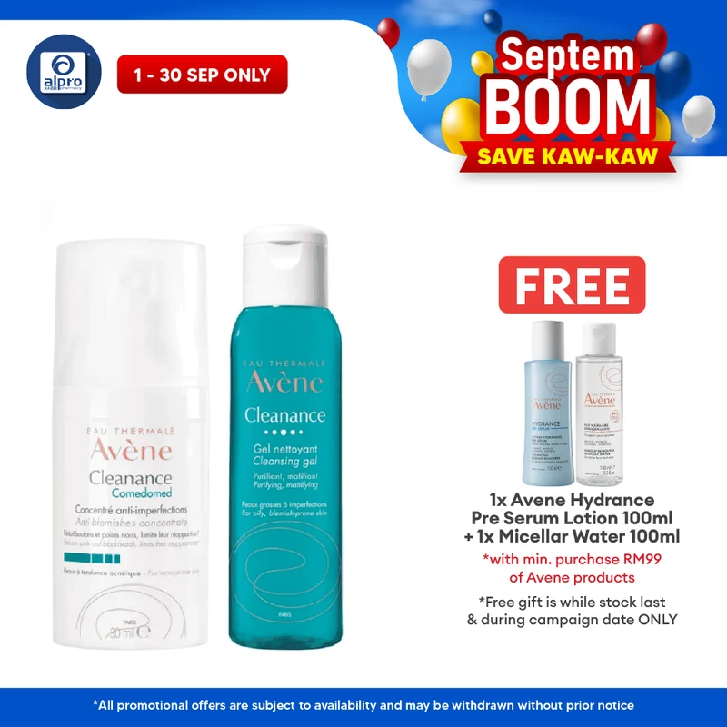 Avene Acne Fighting Set Bundle (Comedomed 30ml + Cleansing Gel Cleanser 100ml)