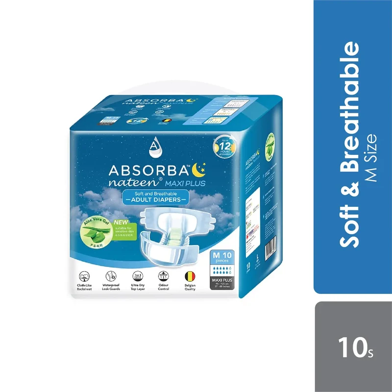 Absorba Nateen Maxi Plus Adult Diapers (m) 10s (8 Sets)