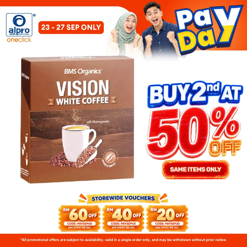 BMS Organics 3-In-1 Vision White Coffee 30g×10s | Protect Heart & Eye Health