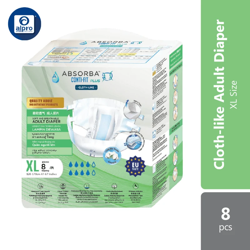Absorba Conti-Fit Plus Cloth-like Adult Diapers (XL) 8s