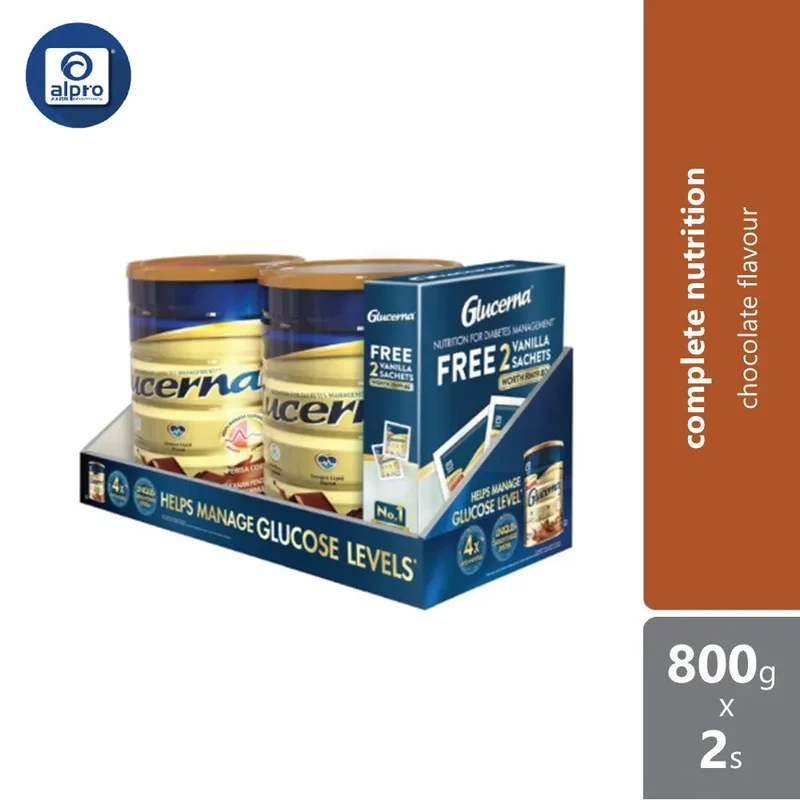 Abbott Glucerna Gold Choc 800gx2 FOC 2 Sachets | Complete Nutrition