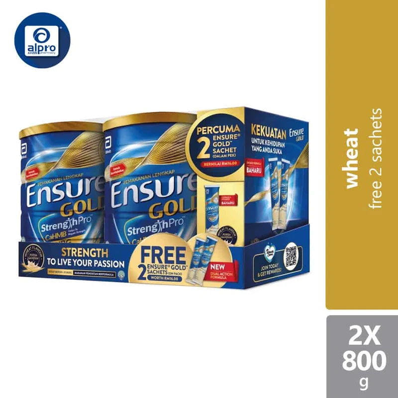 Abbott Ensure Gold Wheat 800g X2 FOC 2 Sachets | Complete Nutrition