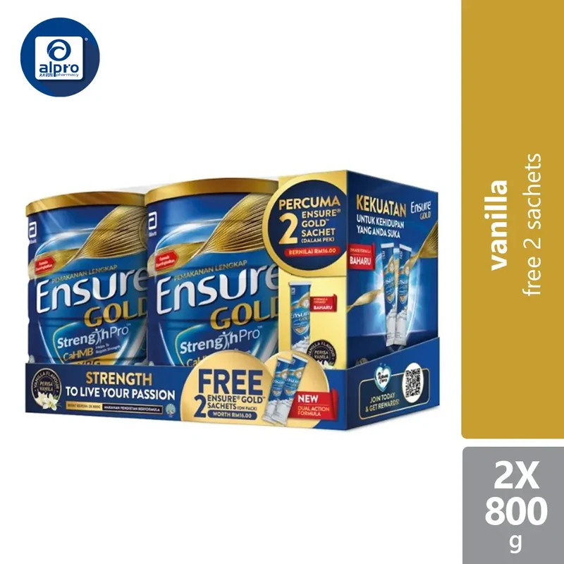 Abbott Ensure Gold Vanilla 800g x2 FOC 2 Sachets | Complete Nutrition