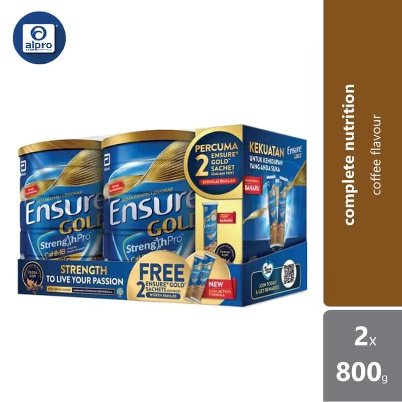Abbott Ensure Gold Coffee 800gx2 FOC 2 Sachets | Complete Nutrition