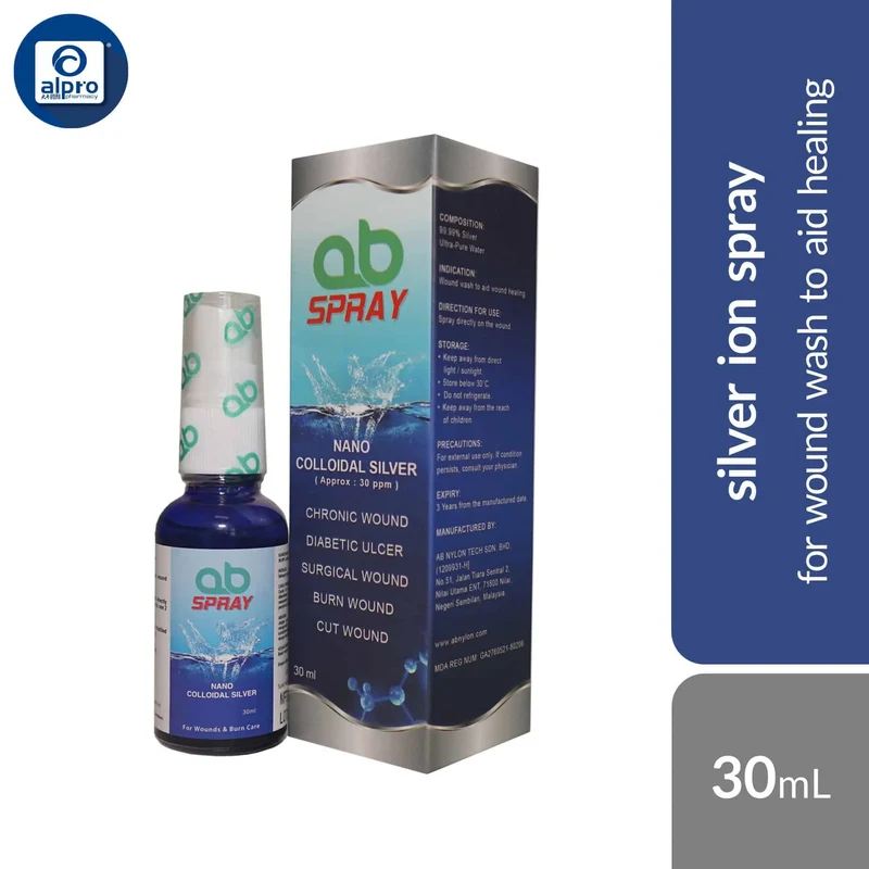 AB Spray Nano Colloidal Silver Spray | 99.99% Pure Silver & Ultra-Pure Water Aid Wound Heal